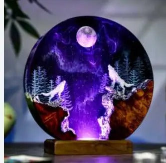 Midnight Howl wolves resin lamp