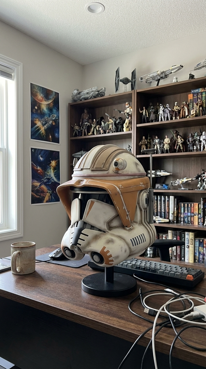 Commander Cody resin helmet on desk